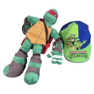 Nickelodeon Teenage Mutant Ninja Turtles Raphael Plush Backpack + Kids Hat Cap